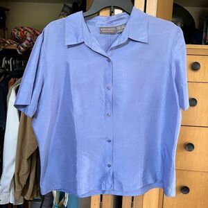 Kathy Ireland Essentials Silk Dupion Shirt XL – Periwinkle Blue Short Sleeve Blo